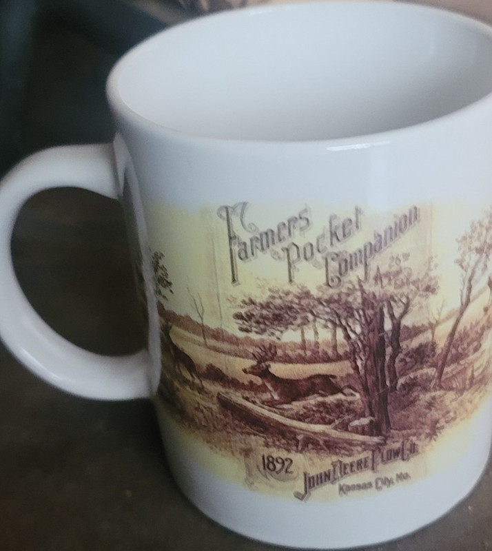 Vintage John Deere Deer Scene Mug , Farmers Pocket Companian , Gibson