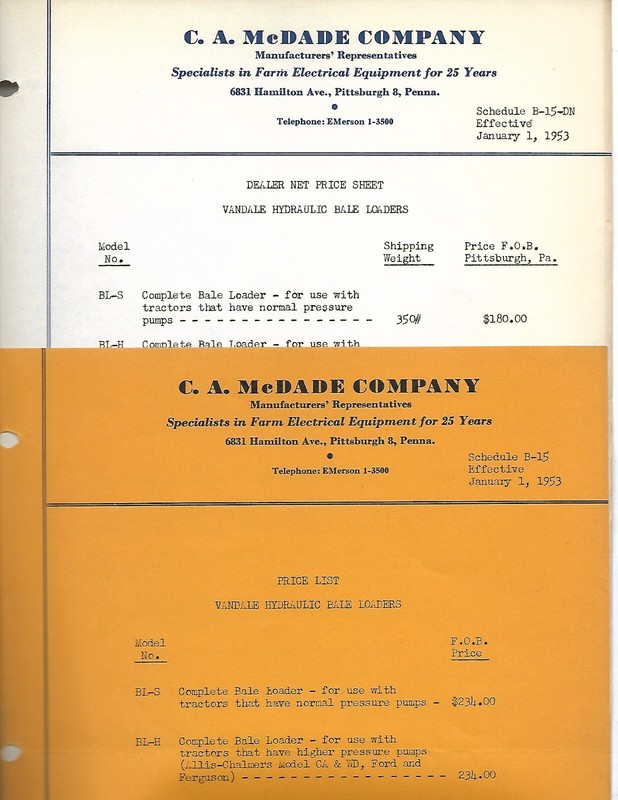 Farm Equipment Brochure - Van Dale Hydraulic Bale Loader - 3 items (F7784) gallery