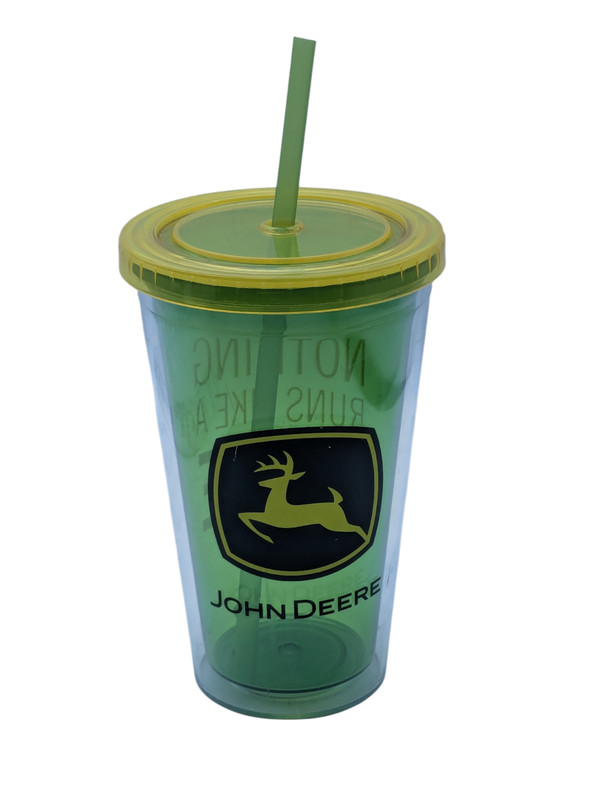 John Deere 24oz Insulated Tumbler Cup Green Lid Straw “Nothing Runs Like A Deere