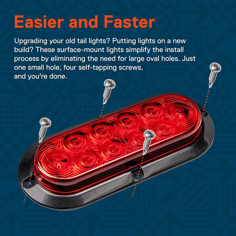 TRUE MODS 2Pc 6 Inch Red Oval LED Trailer Tail Light Kit [DOT FMVSS 108] [SAE S2 gallery