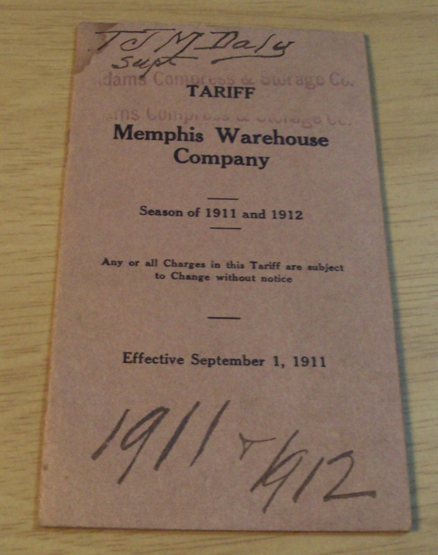 ANTIQUE 1911-1912 ‘COTTON Charges-Pricing TARIFF Guide’~”MEMPHIS WAREHOUSE CO.”~