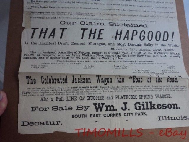 1882 Wm. Gilkeson Hapgood Plow Easterly Binder Advertising Newspaper Decatur IL gallery