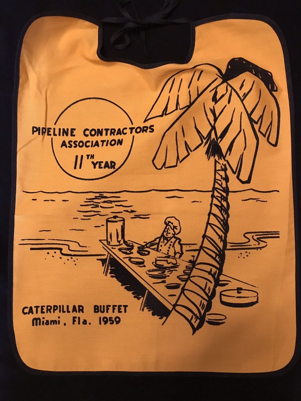 Caterpillar Tractor Vintage Buffet Bib Miami, Florida 1959
