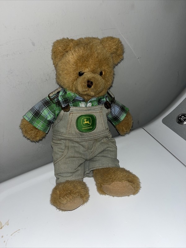 John Deere Teddy Bear Plush 14″ Denim Overalls Soft Cute Collectible