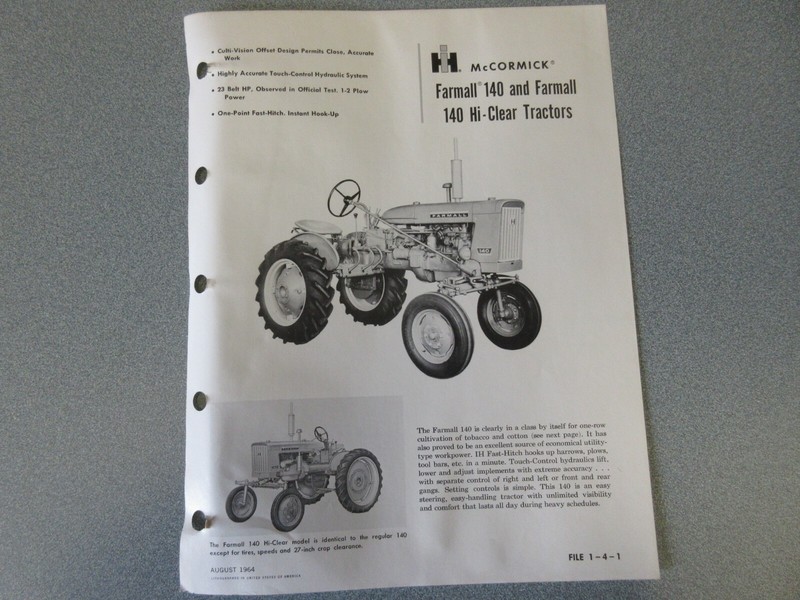 Farmall 140 & 140 Hi-Clear Tractors Sales Info 4 Page