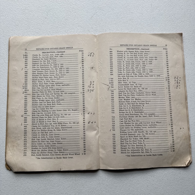 Ontario Drill Co. No. 39 Grain Drills Price List Of Repairs East Rochester, NY gallery