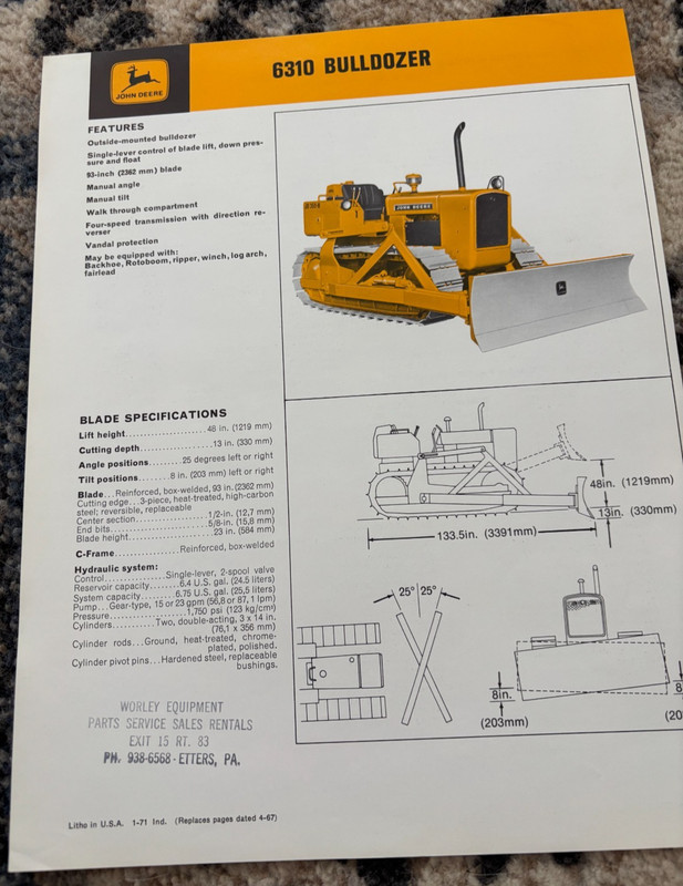 John Deere 6310 Bulldozer For 1971 Brochure CWPA26