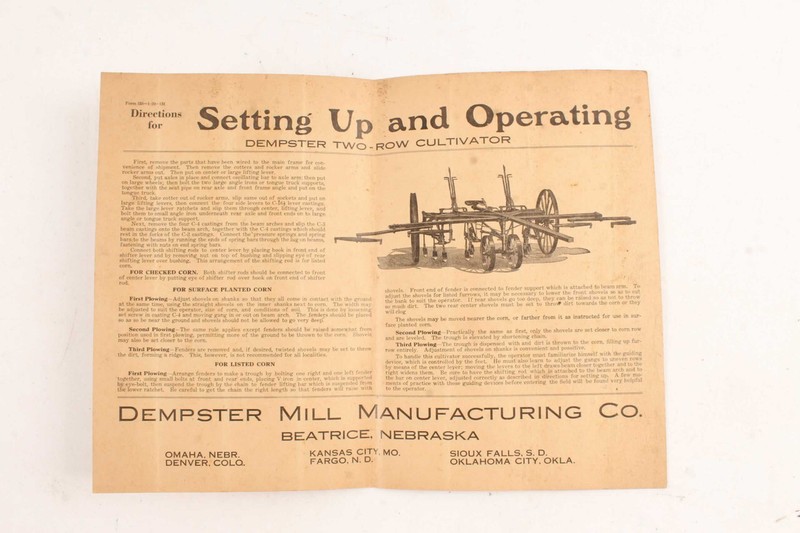 Antique 1920 Dempster Mill Manufacturing Cultivator Set Up & Use 12″ x 9″ Card