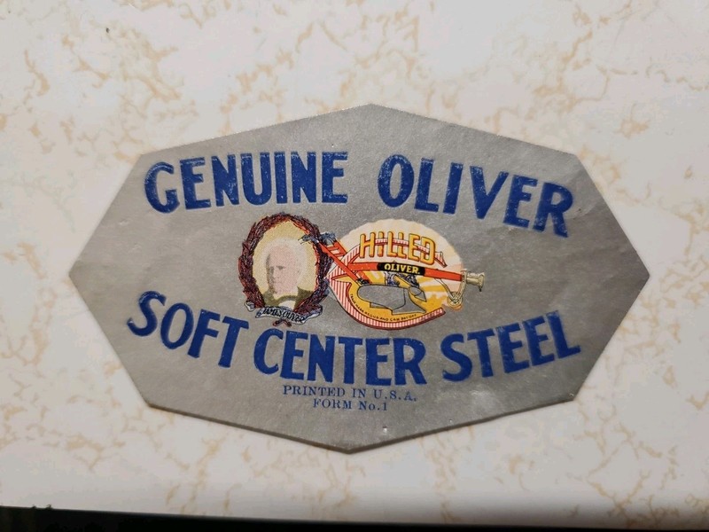 Rare Vintage Hilled Oliver Plows Soft Center Steel Sticker Decal Printed in USA