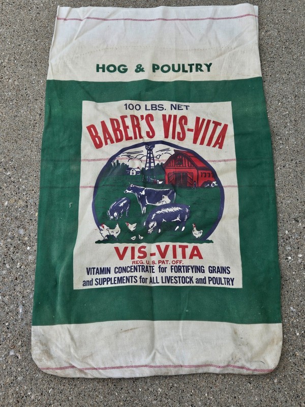 Vintage Babers Vis-Vita Hog and Poultry 100 Lbs Hog Chicken Cow Pig Feed Sack