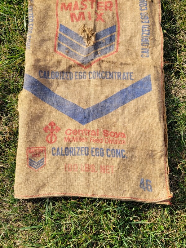 Vintage Master Mix Calorized Egg Chicken Feed Burlap Sack Bag Material gallery