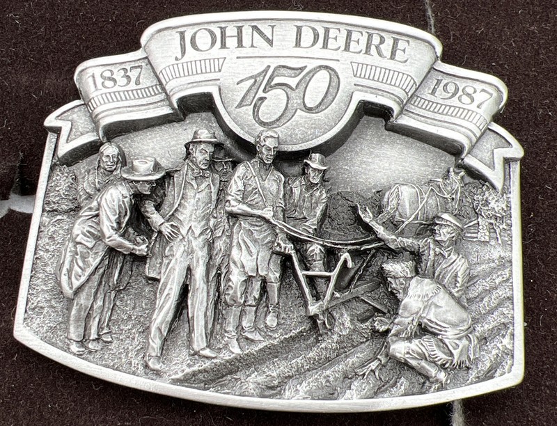 JOHN DEERE 150 YEARS 1837 1987 Advertising Belt Buckle Agriculture Farm Tractor!