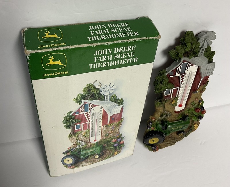 JOHN DEERE Tractor Farm Scene Wall Thermometer Licensed Barn Windmill ManCave gallery