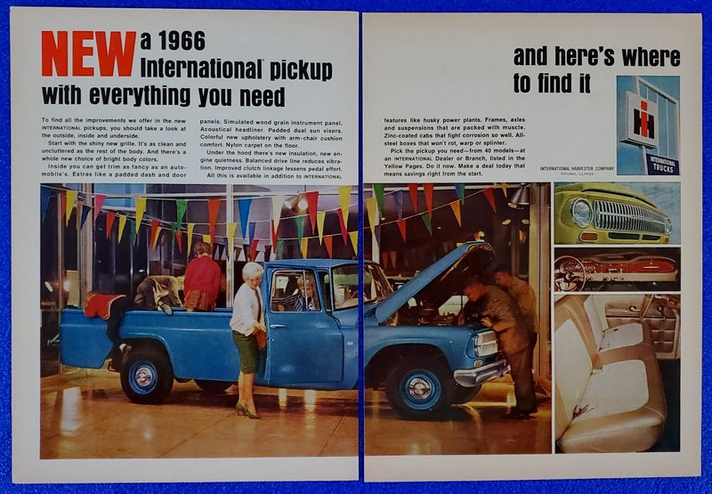 1966 INTERNATIONAL PICKUP TRUCK IH ORIGINAL 2 PG PRINT AD CLASSIC AMERICAN ICON