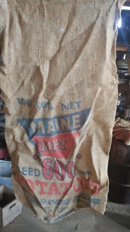 Vintage Burlap Bag Maine MFX 600 brand potatoes 100lb Presque Isle