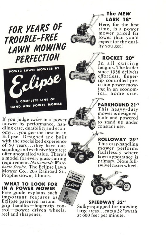1950 Eclipse Lawn Mowers: Years of Trouble Free Lawn Mowing Vintage Print Ad