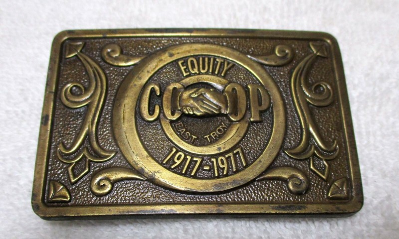Equity Co-op East Troy WI? 1917-1977 Belt Buckle Commemorative Oil Can Sign