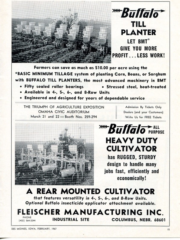 1967 Dealer Print Ad Fleischer Manufacturing Buffalo Till Planter & Cultivator
