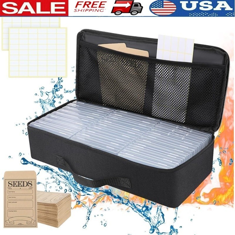 Seed Organizer Box W/ 24 Seed Slots 90 Envelopes & Label Stickers Gardening New