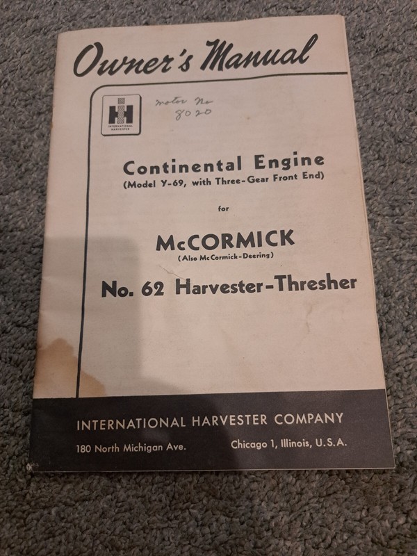International Harvester Continental Engine Model Y-69 for McCormick 62 Harvester