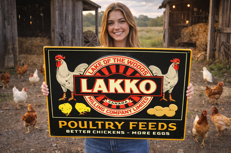 Lakko Milling Company Poultry Feeds Metal Farm Hardware Store Advertising Sign