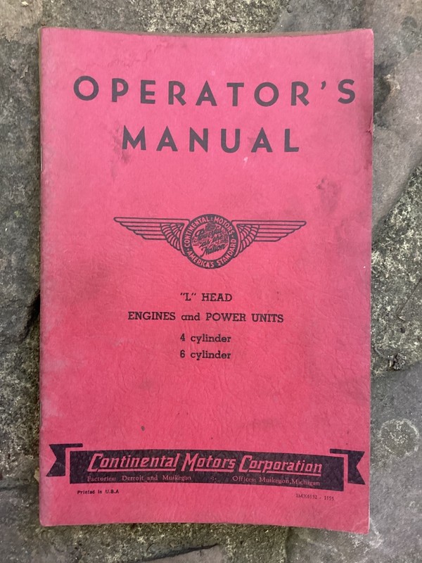 Vintage Original Continental Motors Corp. L Head Engine & Power Unit Manual