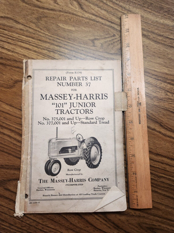 Vintage 1939 Massey Harris “101” Junior Tractor Repair Parts List Catalog No 37