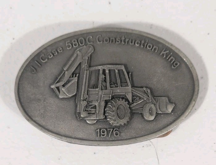 Case Construction King 580C Loader Backhoe Tractor Pewter Belt Buckle 1976 1975