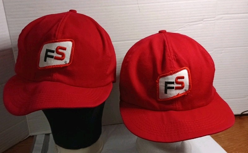 (2) Vintage K Brand USA FS Farm Seed AG Patch Snapback Trucker/Farmer Hat Cap