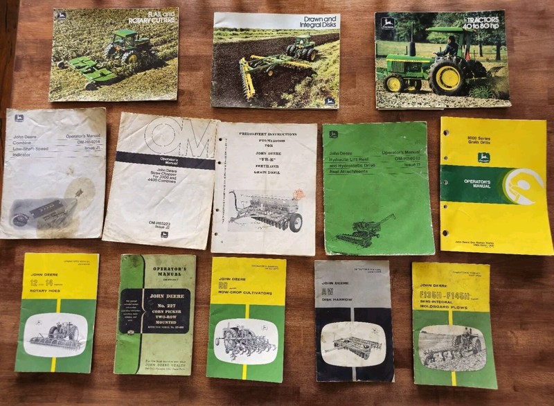 Mixed Lot Of 13 John Deere Operators Manuals Catalogs Combines Tractors Plows