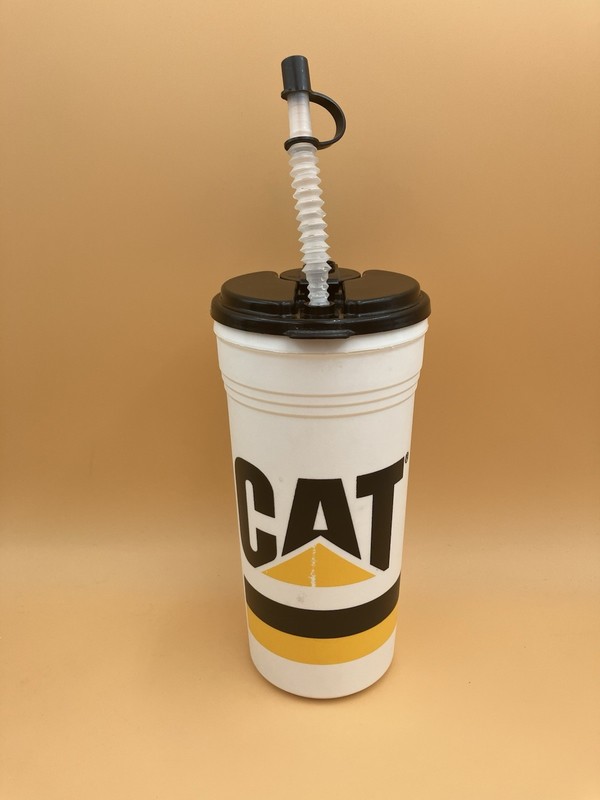 Caterpillar CAT White Travel Cup w/ Lid + Straw & Topper Aladdin Large Plastic