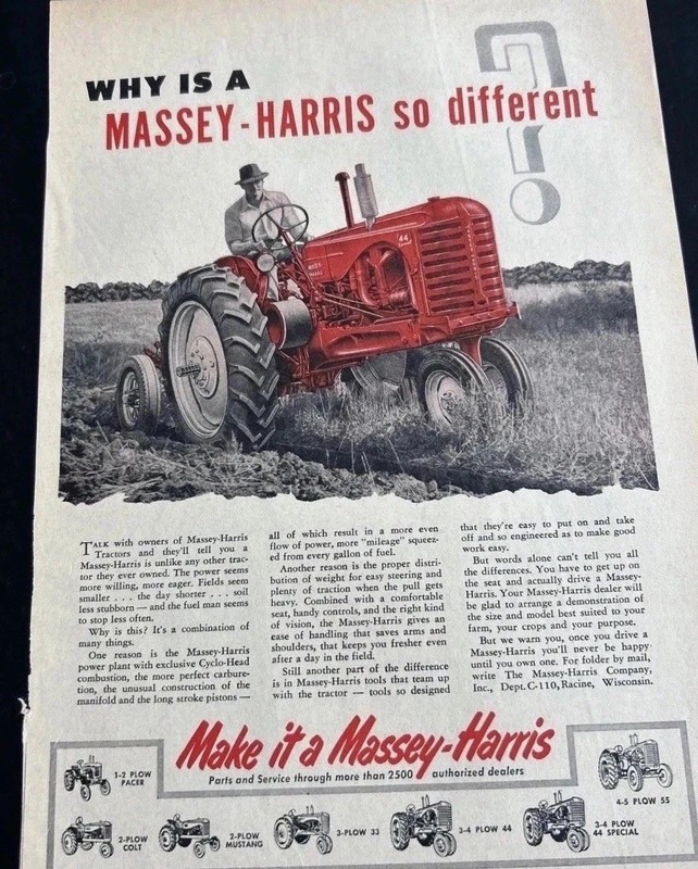 Massey Harris Tractor Ad Advertisement Why So Different Vitg Ephemera