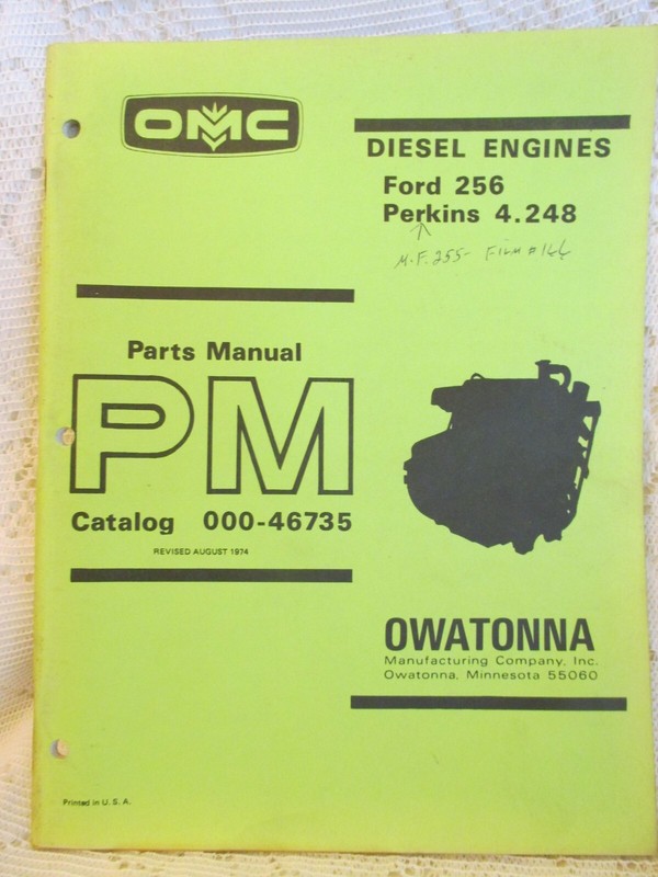 Owatonna Parts Manual’s OMC Diesel Engines Ford 256 Perkins 4.248