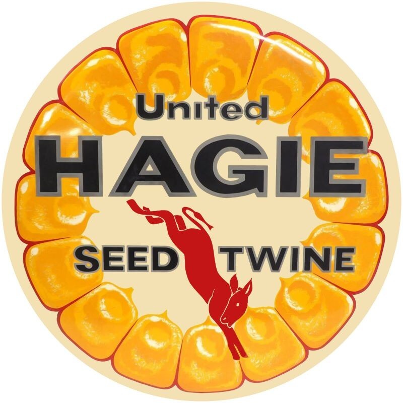 United Hagie Seed & Twine, Mule Theme NEW Sign: 18″ Dia. Round USA STEEL