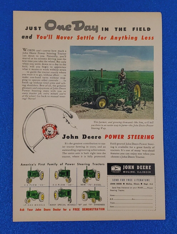 1955 JOHN DEERE 50-60-70 SERIES TRACTORS ORIGINAL PRINT AD CLASSIC AMERICAN ICON