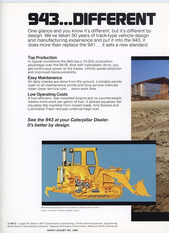 Caterpillar Tractor Co Two Page Ad 943 Track Type Loader New Model Introduction