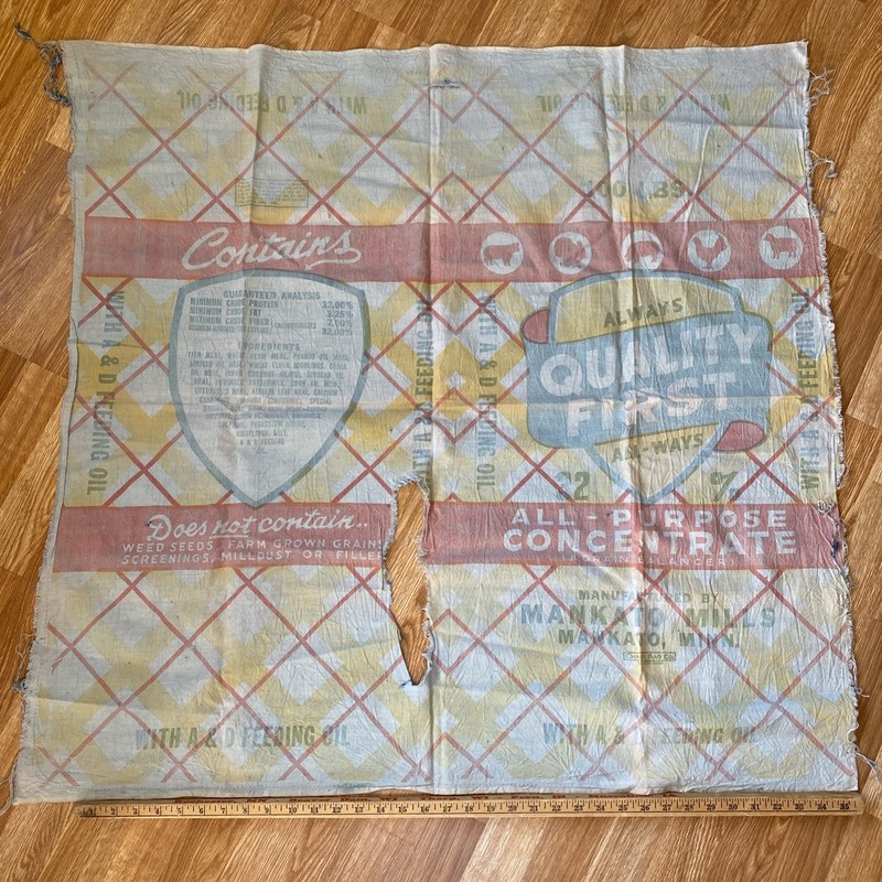 VTG distressed Cloth Feed Bag 100lb All-Purpose Concentrate Sack Mankato, MN