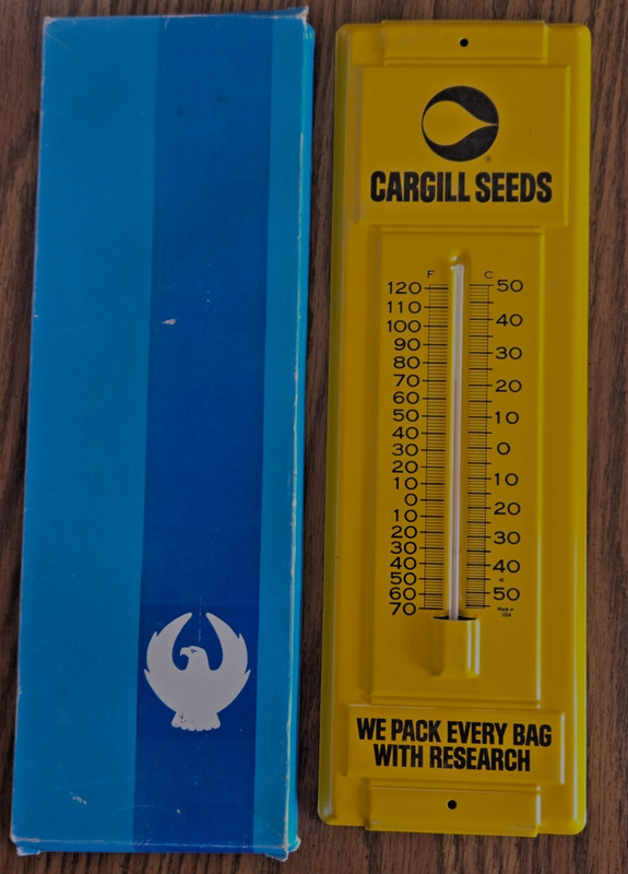CARGILL SEEDS Thermometer ” WE PACK EVERY BAG WITH RESEARCH ” USA & Original Box