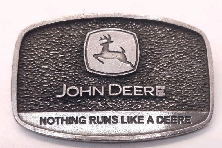 John Deere Nothing Runs Like A Deere Leaping Deer Pewter Belt Buckle