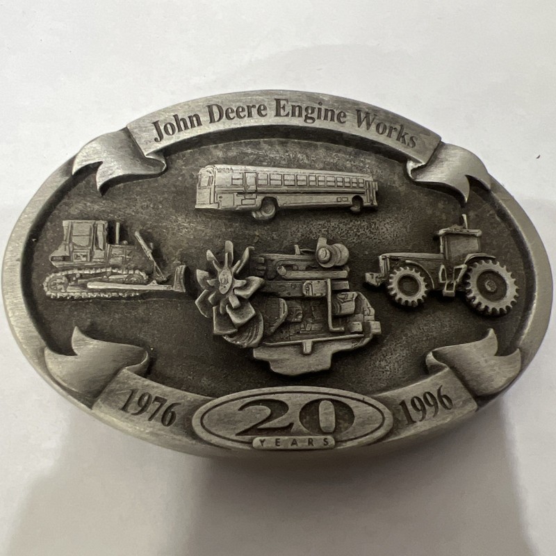 Vintage JohnDeere Belt Buckle 1996 Pewter 20 Years Engine Works Limited # 597