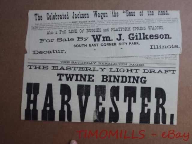 1882 Wm. Gilkeson Hapgood Plow Easterly Binder Advertising Newspaper Decatur IL gallery