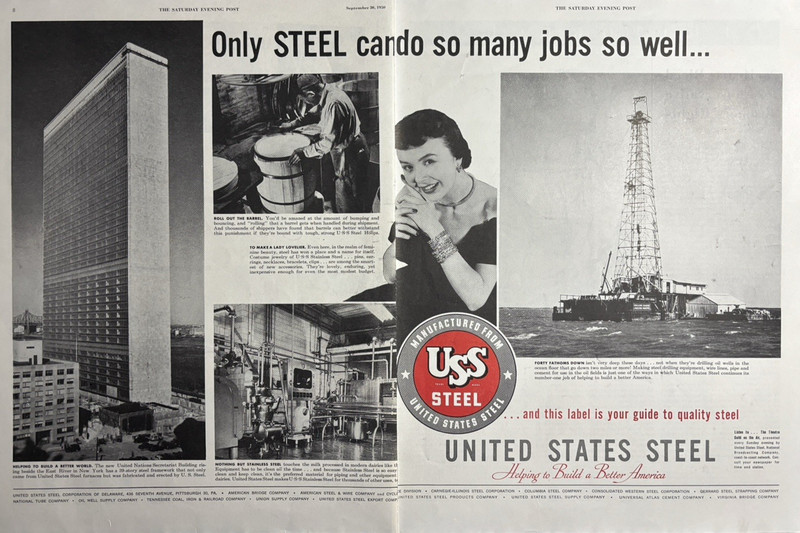 1950 United States Steel United Nations Secretariat Bldg Stainless VTG Print Ad
