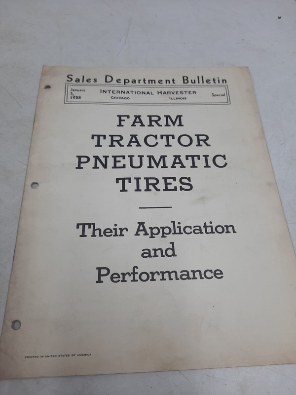 Vintage Ih International Harvester Farm Tractor Pneumatic Tires Sales Bulletin