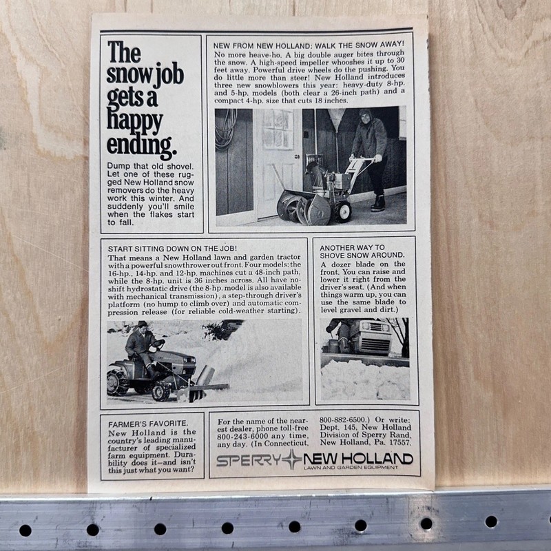 1972 New Holland Snow Blower Tractor Vintage Print Ad Sperry Rand New Holland PA gallery