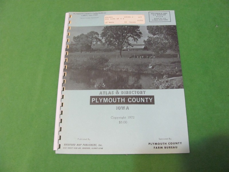 Vintage Plymouth County Farm Bureau LeMars, IA. Atlas & Directory. 1972