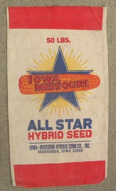 Vintage Iowa-Missouri All Star Hybrid Seed Corn, Keosauqua, Iowa IA Cloth Sack