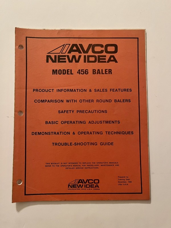 Farming Round Baler New Idea Model 456 Baler Booklet Product Information Manual