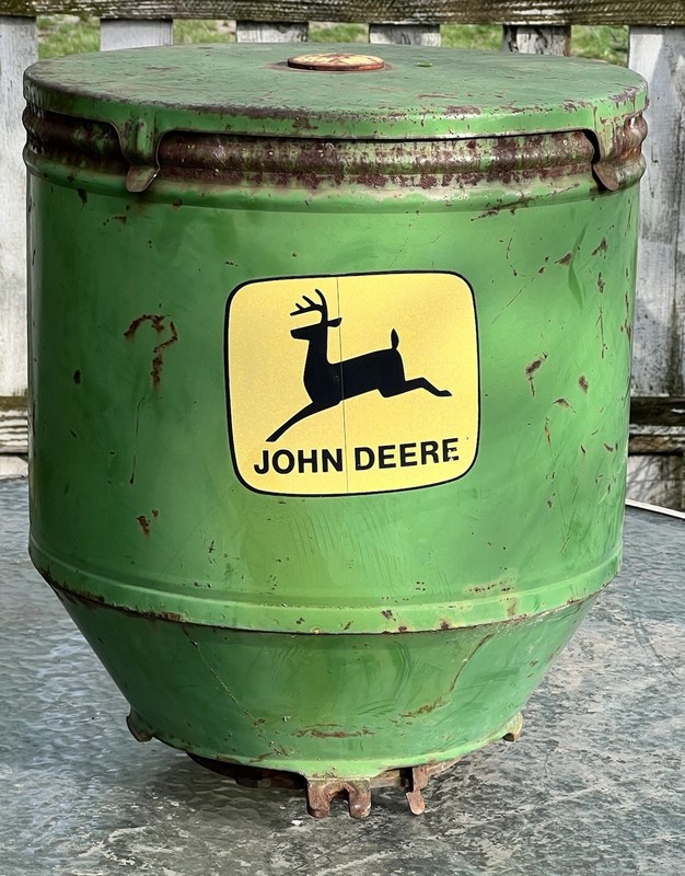 John Deere Vintage Metal Seed Hopper for Tractor Equipment Green Planter 15″x18″