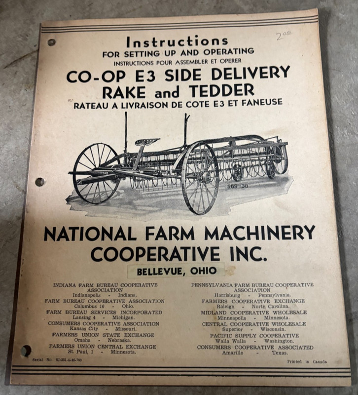 Cockshutt CO-OP E3 Side Delivery Rake & Tedder Manual DCPA26
