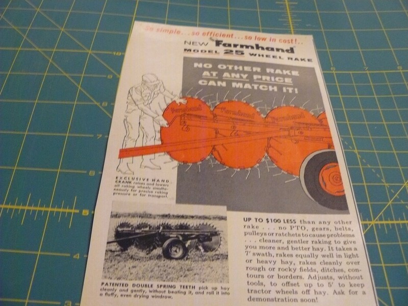 The Farm QRTLY -ADS -SUMMER 1961- FARMHAND Model 25 WHEEL RAKE / Hopkins, MINN